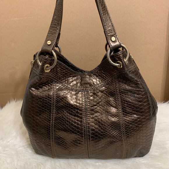 MICHAEL KORS Bronze Snakeskin Embossed Leather MOXLEY Shoulder Tote - Picture 7 of 16